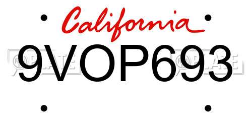 9VOP693 California License Plate