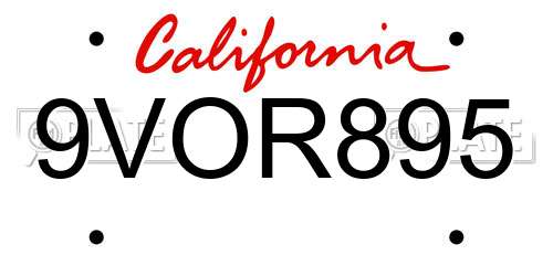 9VOR895 California License Plate