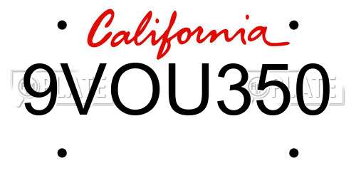 9VOU350 California License Plate