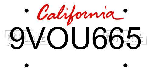 9VOU665 California License Plate
