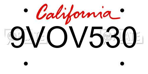 9VOV530 California License Plate