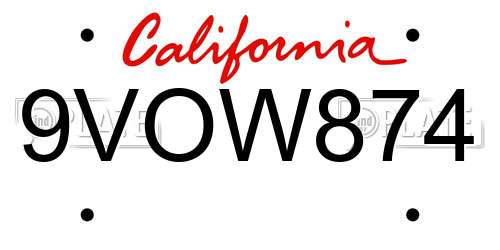 9VOW874 California License Plate