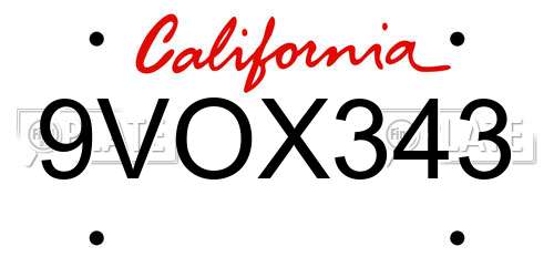 9VOX343 California License Plate
