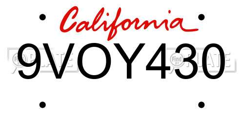 9VOY430 California License Plate