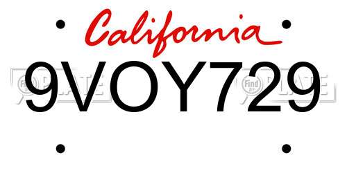 9VOY729 California License Plate