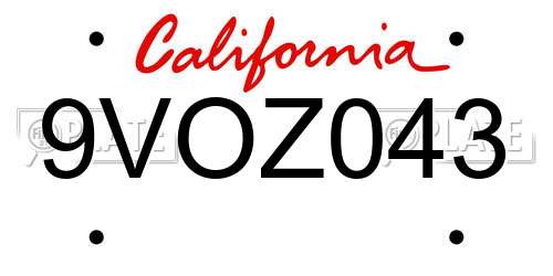 9VOZ043 California License Plate