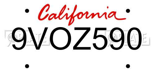9VOZ590 California License Plate