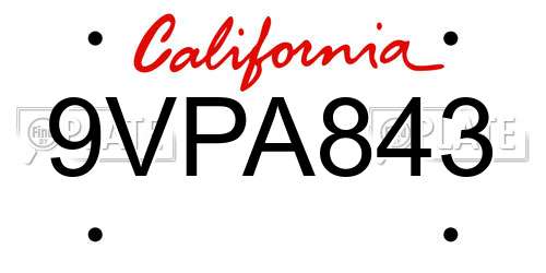 9VPA843 California License Plate