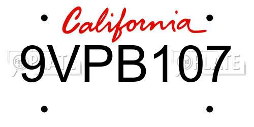 9VPB107 California License Plate