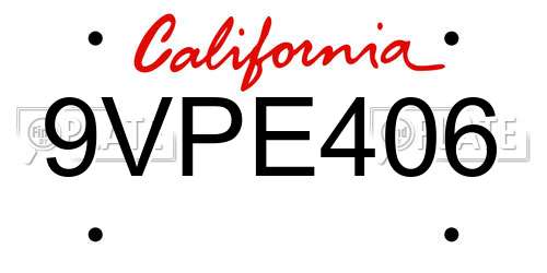 9VPE406 California License Plate
