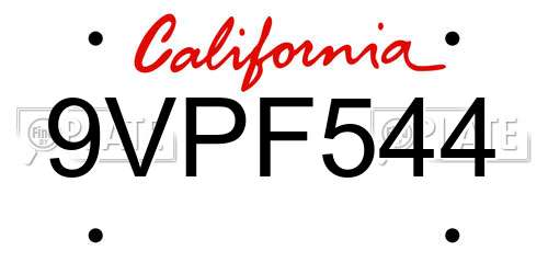 9VPF544 California License Plate