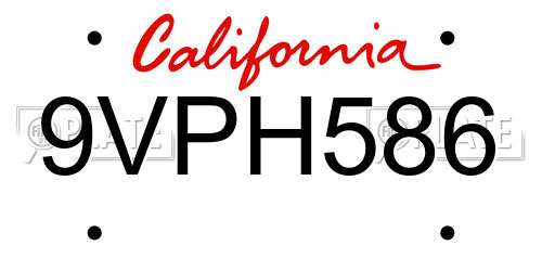 9VPH586 California License Plate