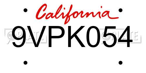 9VPK054 California License Plate