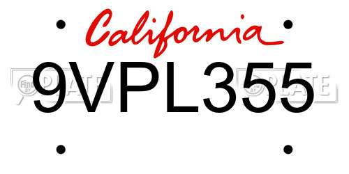 9VPL355 California License Plate
