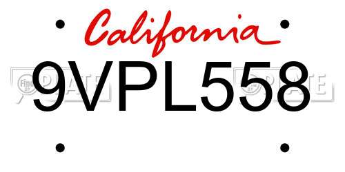 9VPL558 California License Plate