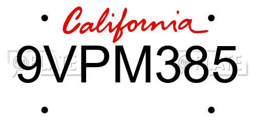 9VPM385 California License Plate
