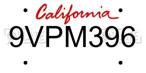 9VPM396 California License Plate