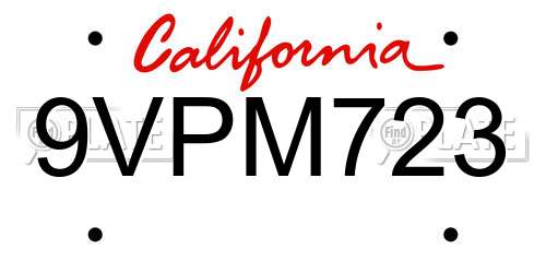 9VPM723 California License Plate