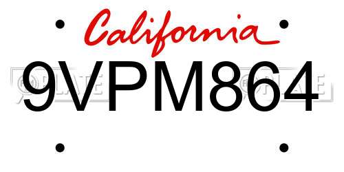 9VPM864 California License Plate