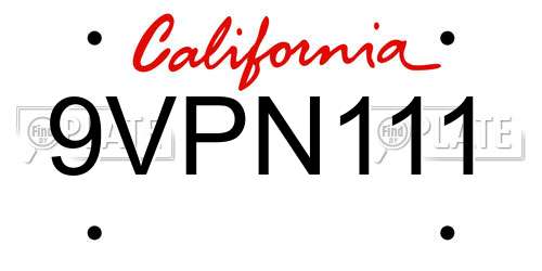 9VPN111 California License Plate