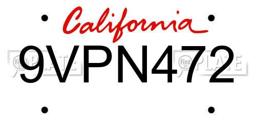 9VPN472 California License Plate