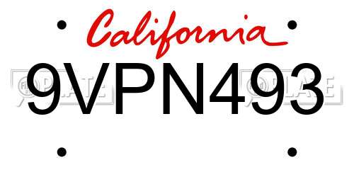9VPN493 California License Plate