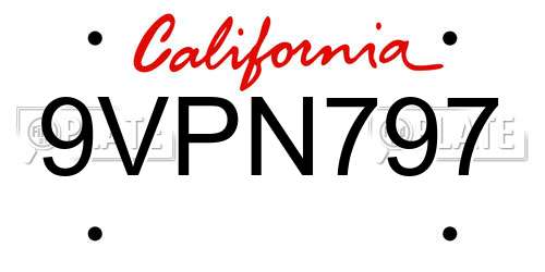 9VPN797 California License Plate
