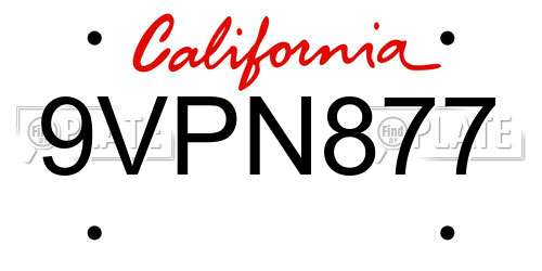 9VPN877 California License Plate