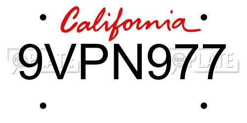 9VPN977 California License Plate
