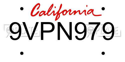 9VPN979 California License Plate