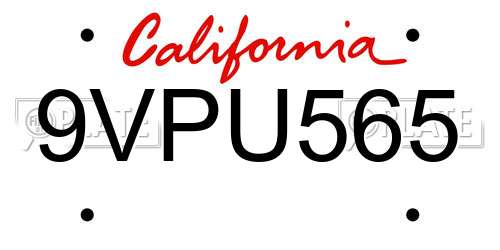 9VPU565 California License Plate