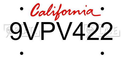 9VPV422 California License Plate