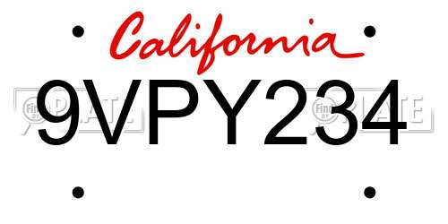 9VPY234 California License Plate