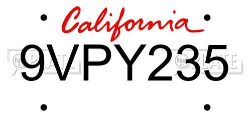 9VPY235 California License Plate