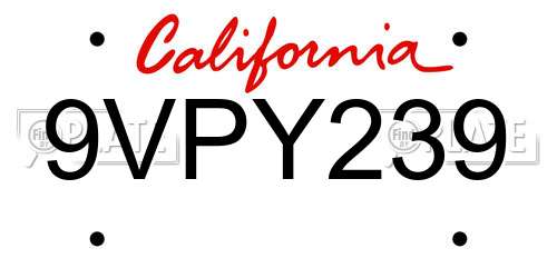 9VPY239 California License Plate