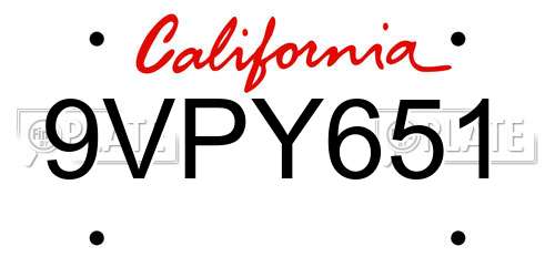 9VPY651 California License Plate