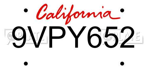 9VPY652 California License Plate