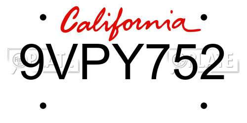 9VPY752 California License Plate