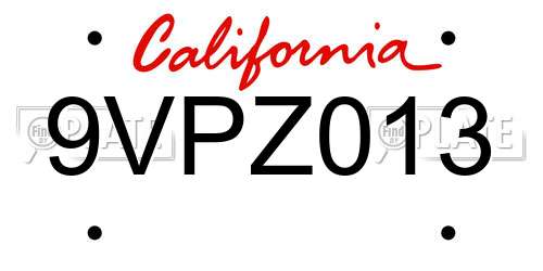 9VPZ013 California License Plate
