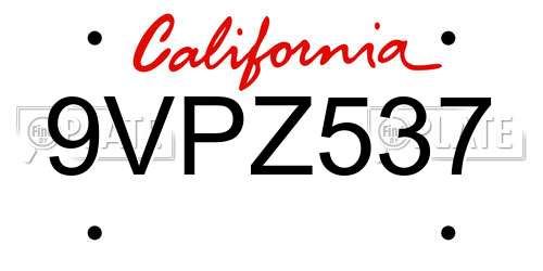 9VPZ537 California License Plate