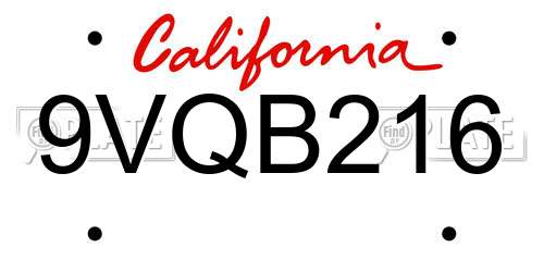 9VQB216 California License Plate