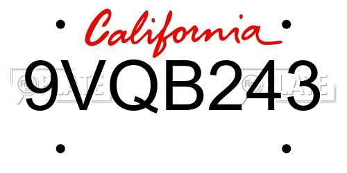 9VQB243 California License Plate