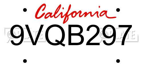 9VQB297 California License Plate