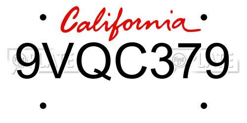 9VQC379 California License Plate