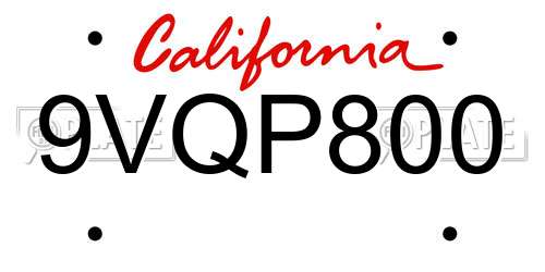 9VQP800 California License Plate