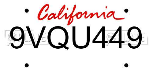 9VQU449 California License Plate