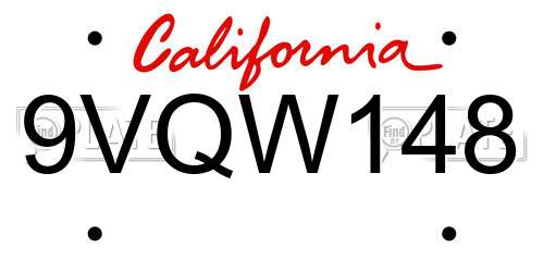 9VQW148 California License Plate