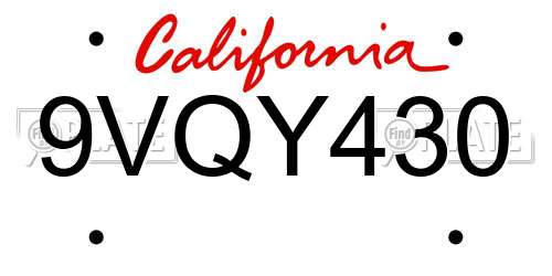 9VQY430 California License Plate