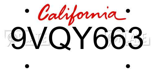 9VQY663 California License Plate