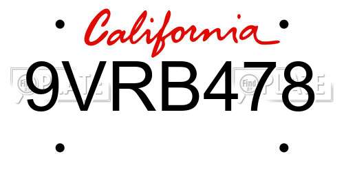 9VRB478 California License Plate